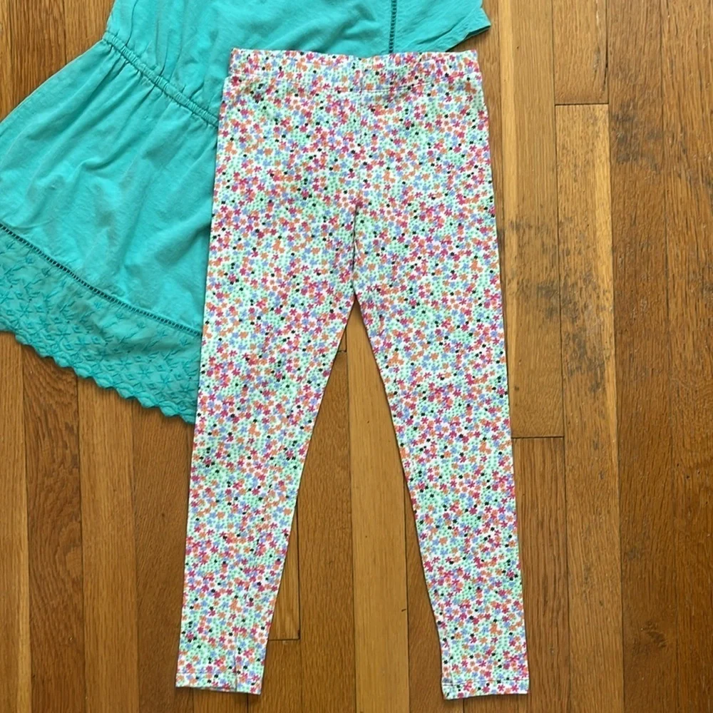 Size 7 Girls 3 pc. Summer Cotton Play Dress and Leggings Stretch Pants Set